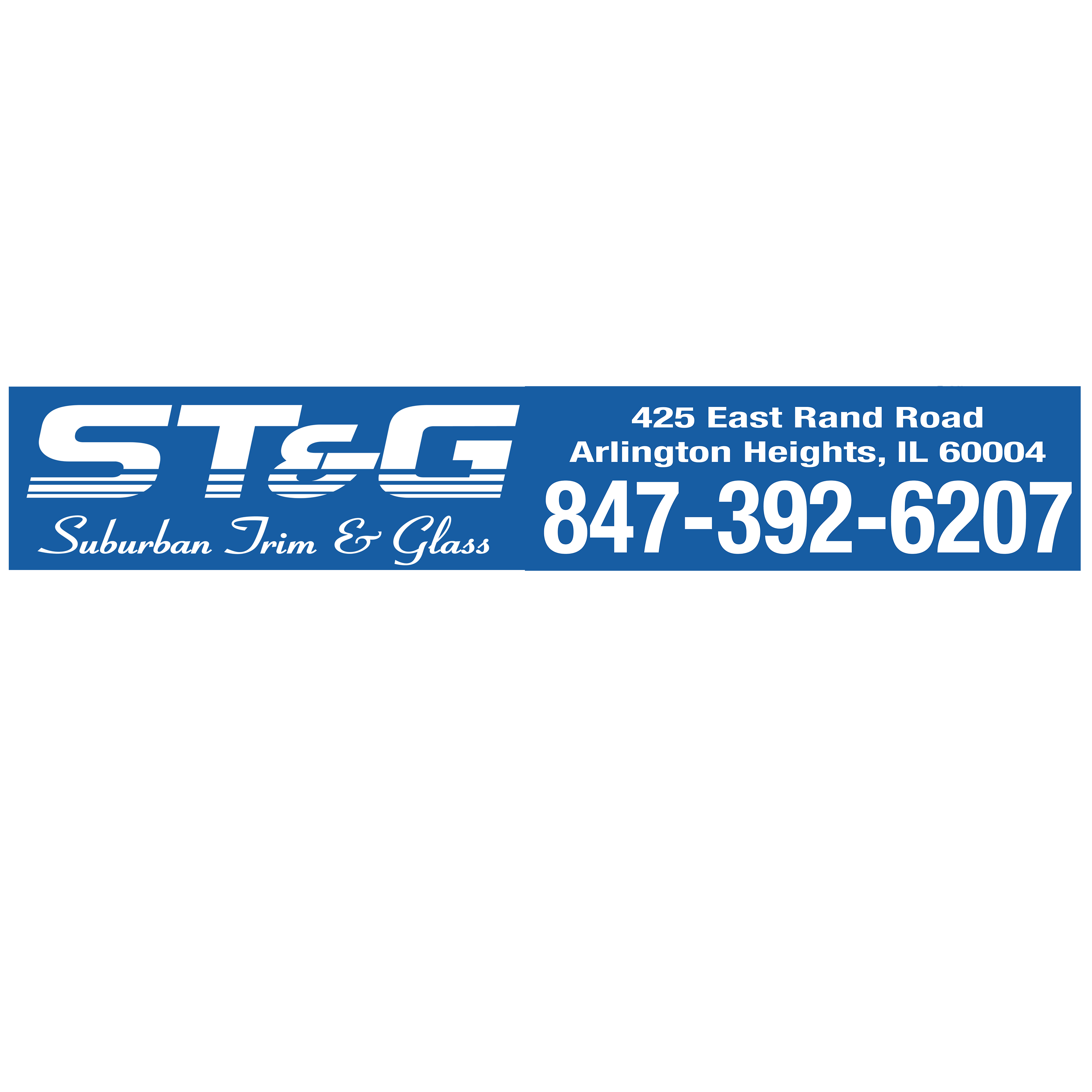 Suburban Trim & Glass 425 East Rand Road, Arlington Heights, Il 60004 847-932-6207 graphic of the company logo and address